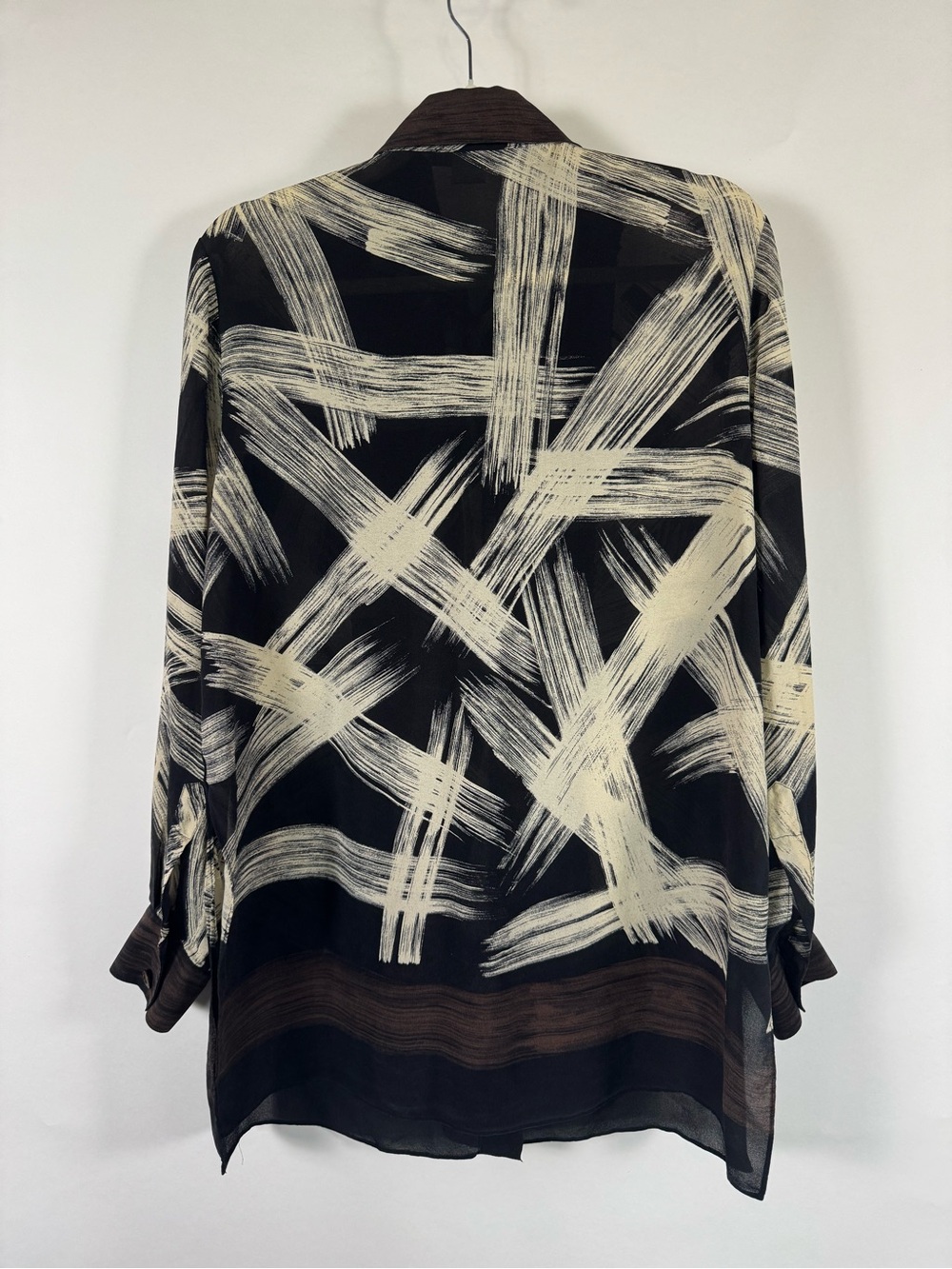 Peter Nygard 100% Silk Button Down Blouse VTG Abstract Artsy Modern Minimalist - Picture 7 of 13